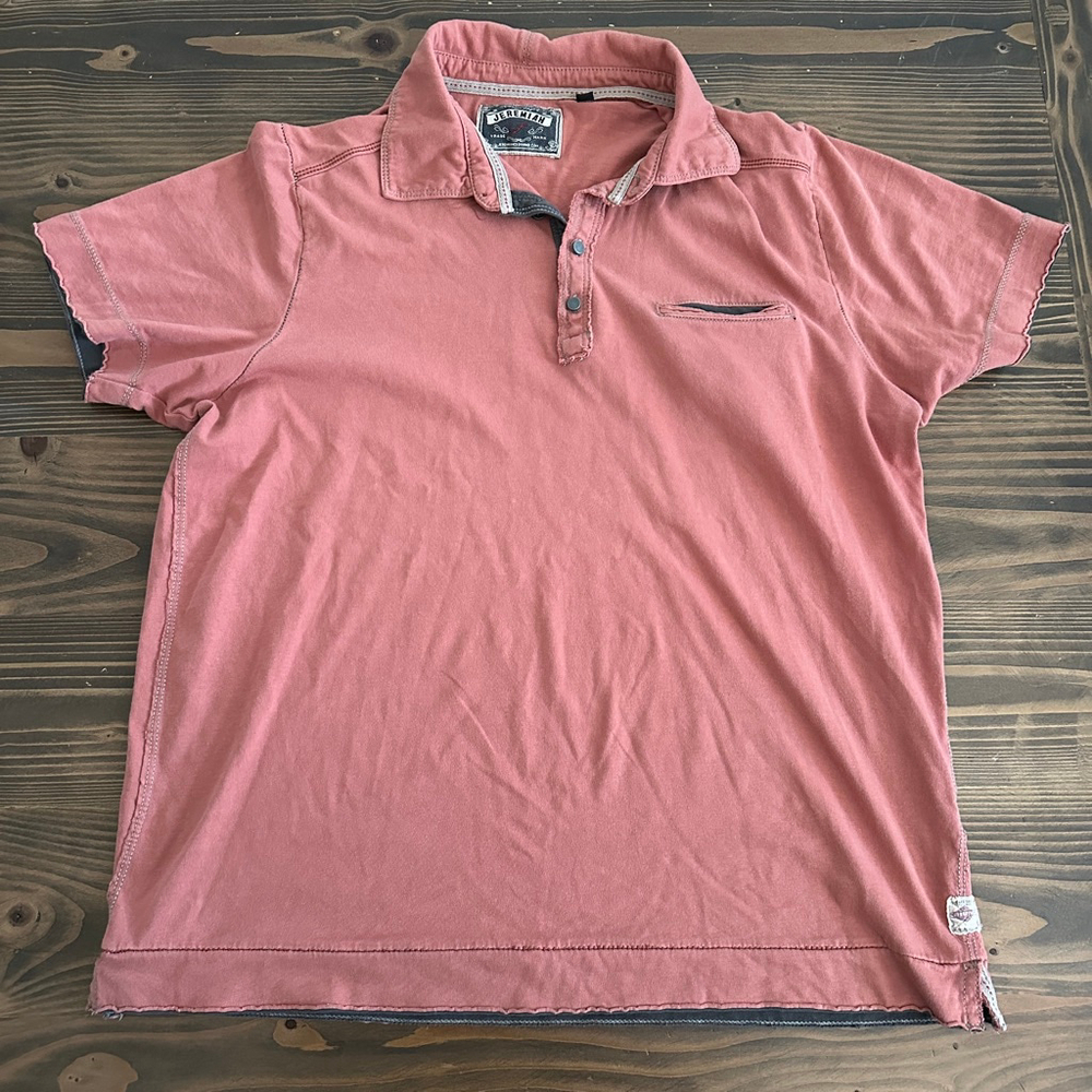 Men's Jeremiah Faded Red Polo Shirt M Gray Accents Distressed Look
